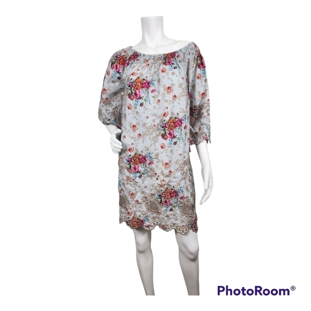 Uncle Frank Smocked Floral Bohemian Chic Half Sleeve Dress Size S